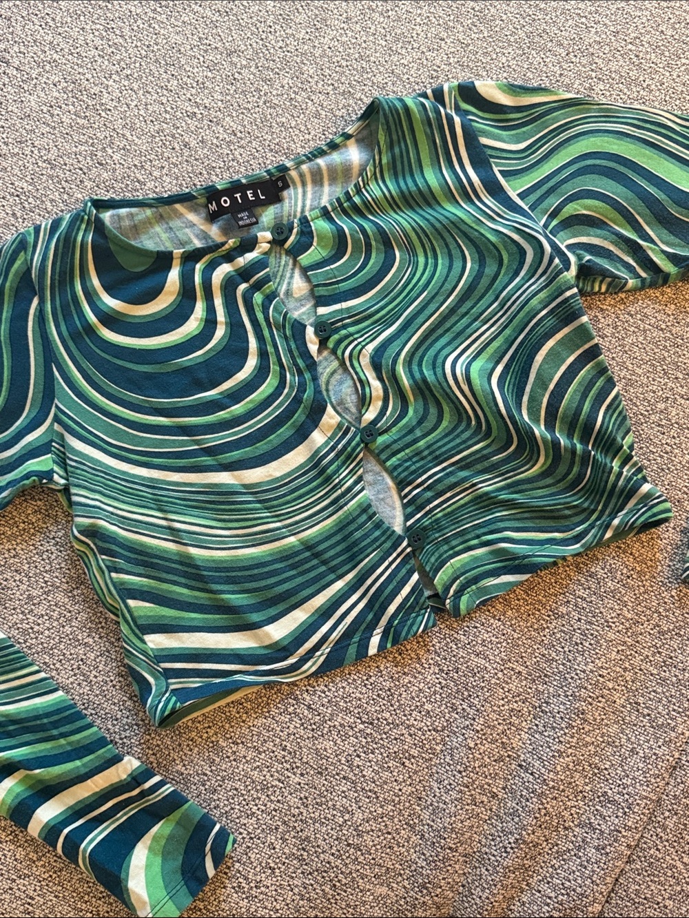 Motel Rocks Green & Teal Wave Button Crop Top